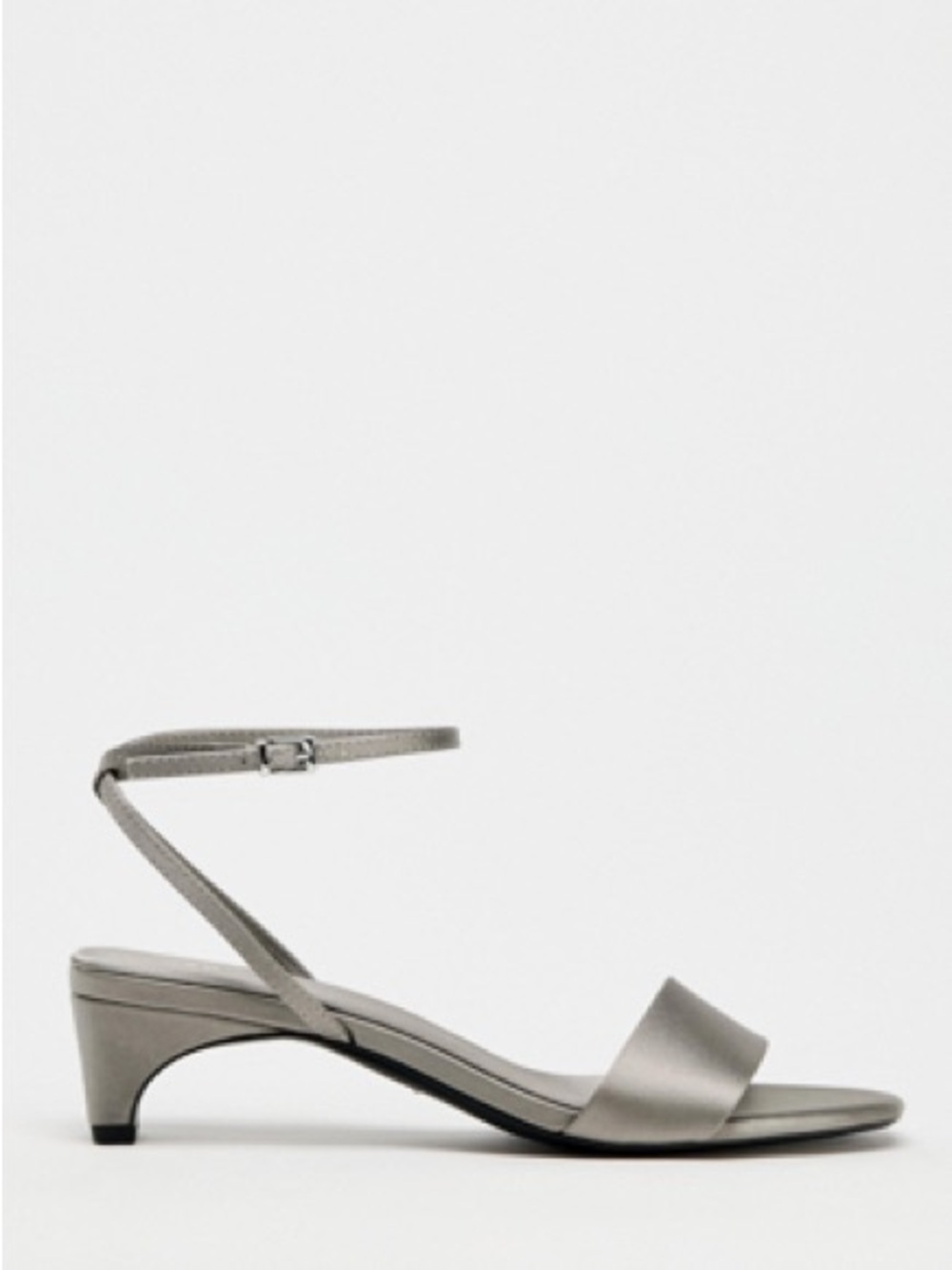 Metallic Silver Ankle-Strap Low Heel Sandals